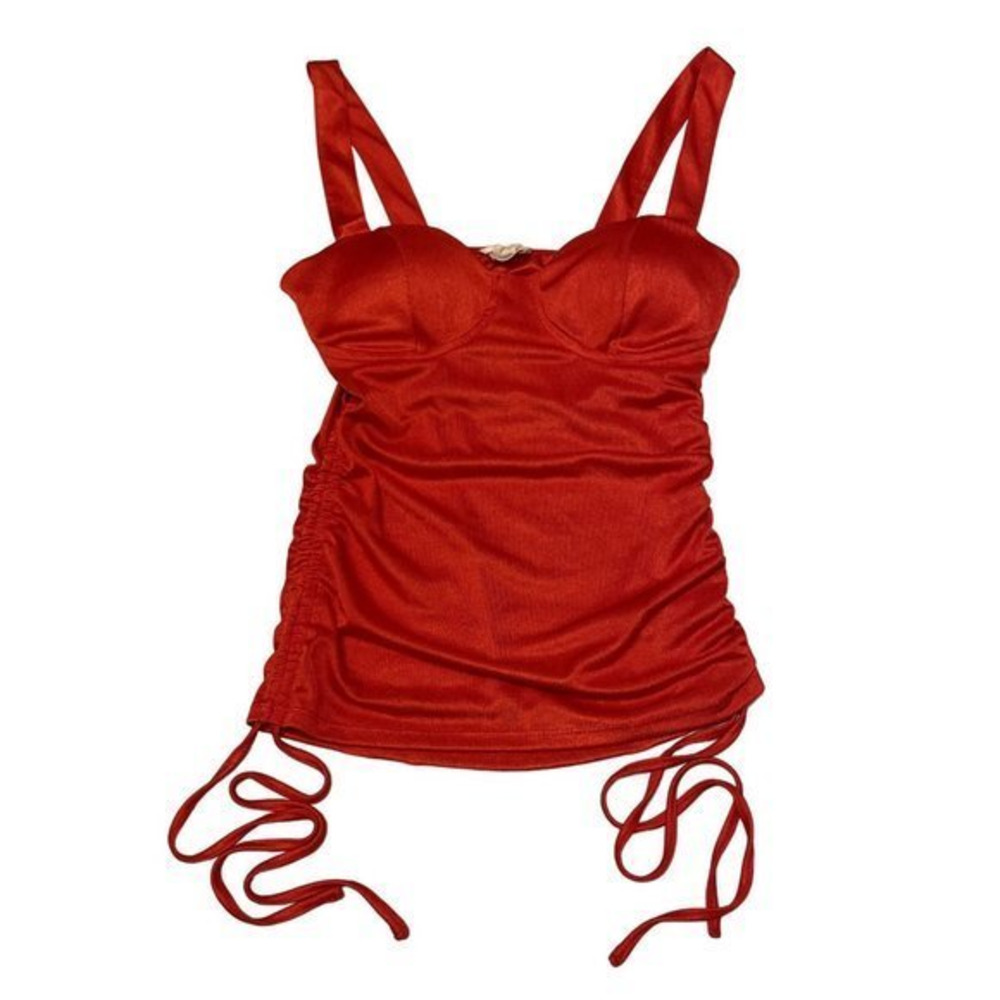 Meraki Red Corset Top Ruched Side Drawstring Bustier Cami‎ Y2K Baddie Small